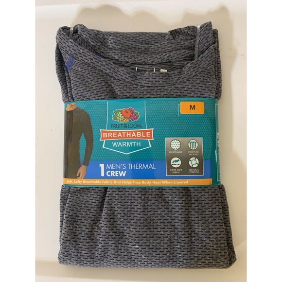 New Fruit of the Loom Tagless Breathable Men’s Sz M Thermal Crew Shirt Gray - Picture 3 of 4
